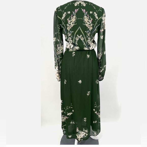 Massimo Dutti womens Sz 4 Green
Floral midi Dress V-Neck lined side zip
pullover - Picture 2 of 8